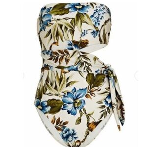 Zimmermann Aliane Scarf Tie Floral Bandeau One-Piece Swimsuit